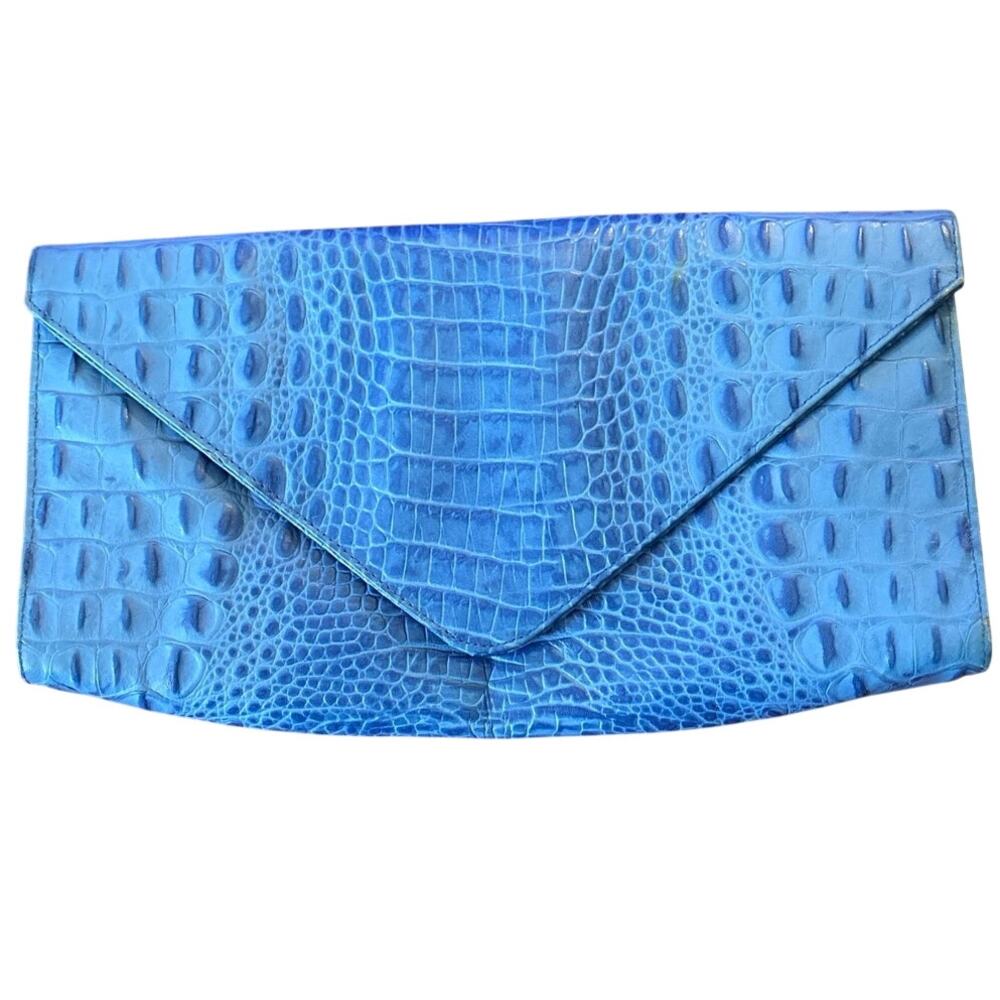 JJ Winters Snakeskin Print Leather Envelope Clutch Blue Textured AnimalPrint NWT